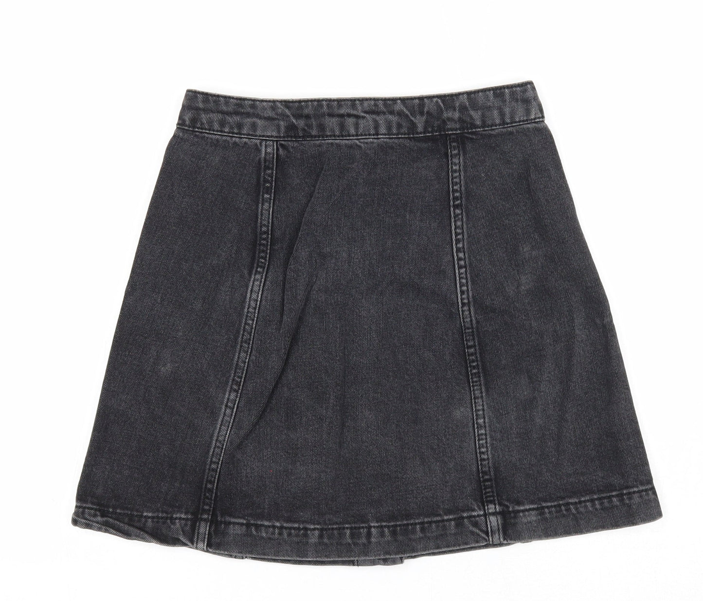 Topshop Womens Black Cotton A-Line Skirt Size 25 in Button