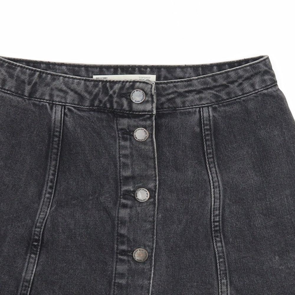 Topshop Womens Black Cotton A-Line Skirt Size 25 in Button