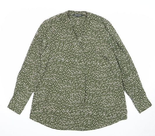 Bonmarché Womens Green Geometric Polyester Basic Blouse Size 10 V-Neck