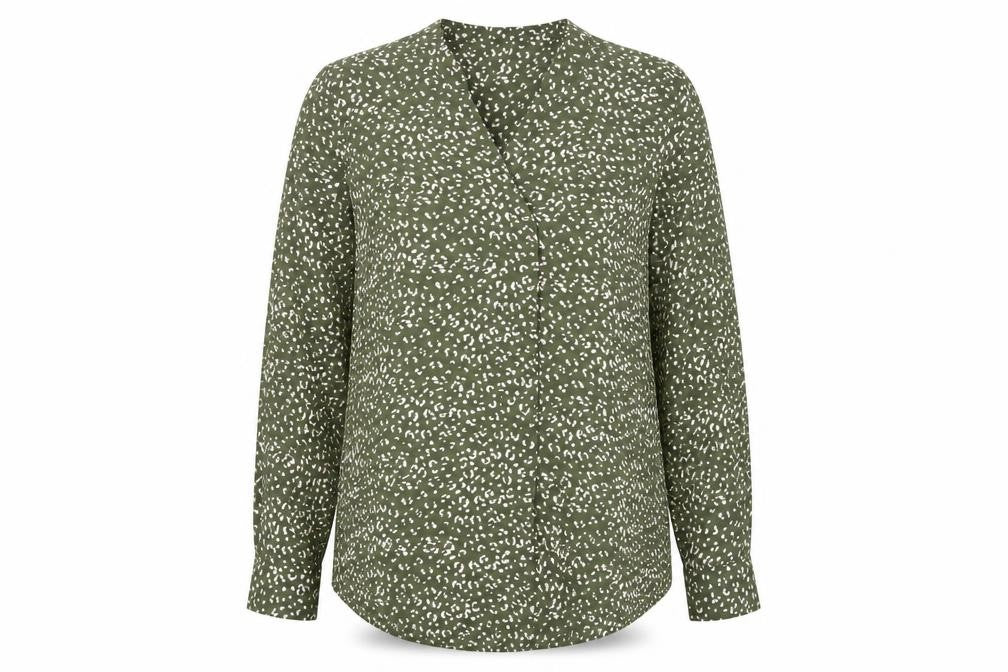 Bonmarché Womens Green Geometric Polyester Basic Blouse Size 10 V-Neck