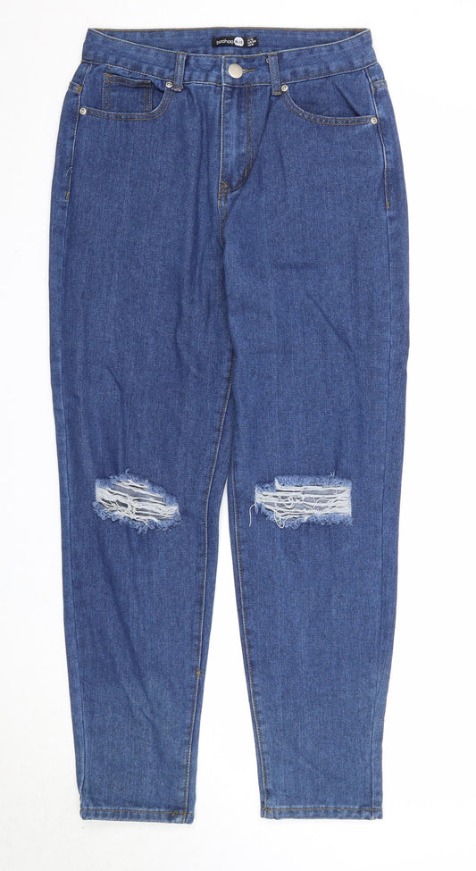 Preloved Boohoo Womens Blue Cotton Straight Jeans Size 10 Regular Zip - Front