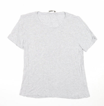 Oasis Womens Grey Viscose Basic T-Shirt Size L Round Neck