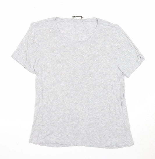 Oasis Womens Grey Viscose Basic T-Shirt Size L Round Neck
