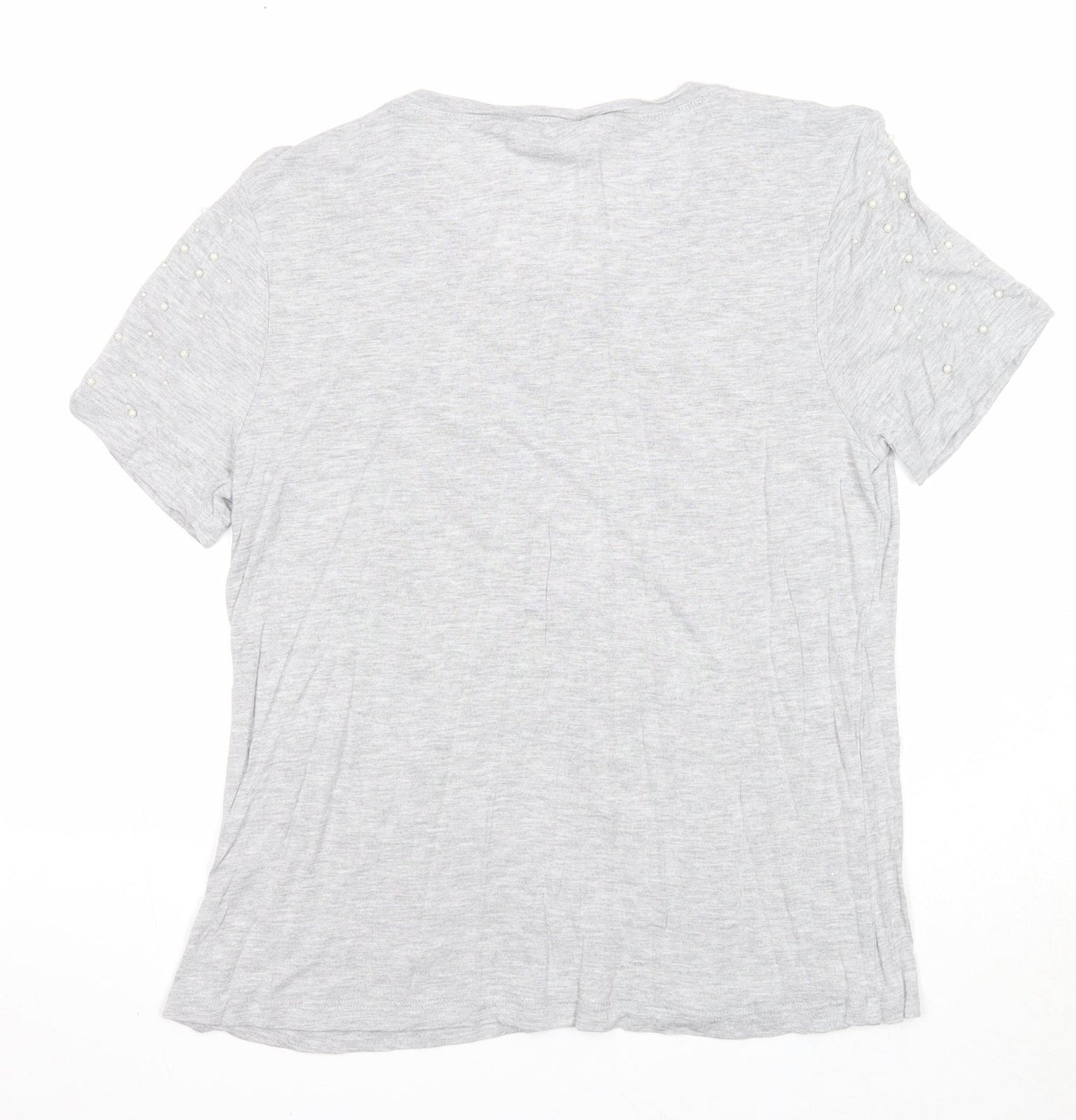 Oasis Womens Grey Viscose Basic T-Shirt Size L Round Neck