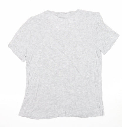 Oasis Womens Grey Viscose Basic T-Shirt Size L Round Neck
