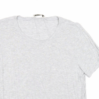 Oasis Womens Grey Viscose Basic T-Shirt Size L Round Neck