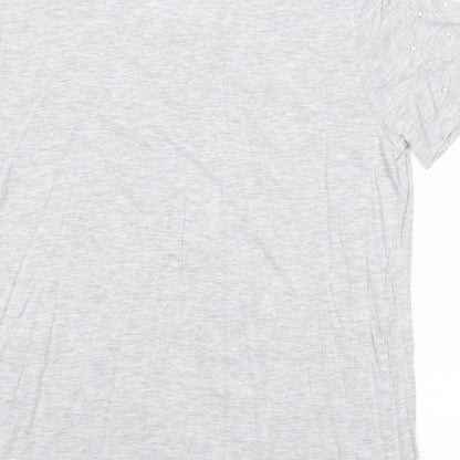 Oasis Womens Grey Viscose Basic T-Shirt Size L Round Neck