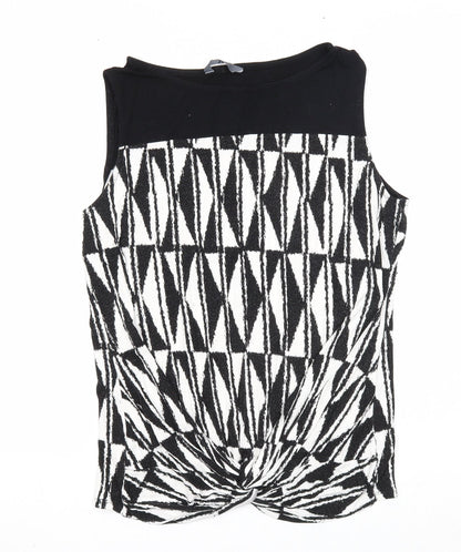 BHS Womens Black Geometric Viscose Basic Tank Size 14 Round Neck - Twist Detail