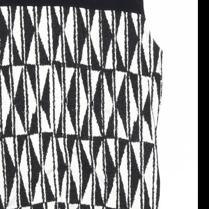 BHS Womens Black Geometric Viscose Basic Tank Size 14 Round Neck - Twist Detail