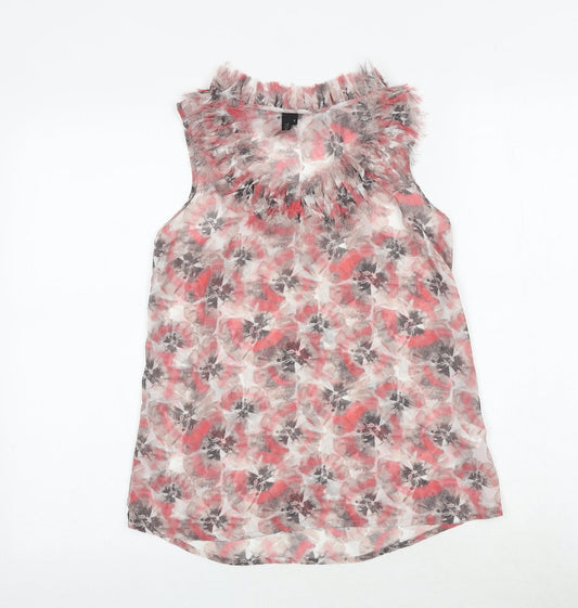 Topshop Womens Pink Geometric Polyester Basic Tank Size 8 Round Neck