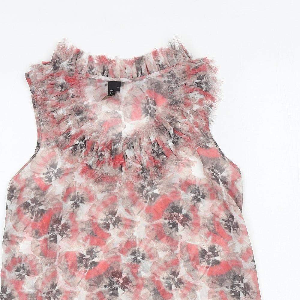 Topshop Womens Pink Geometric Polyester Basic Tank Size 8 Round Neck