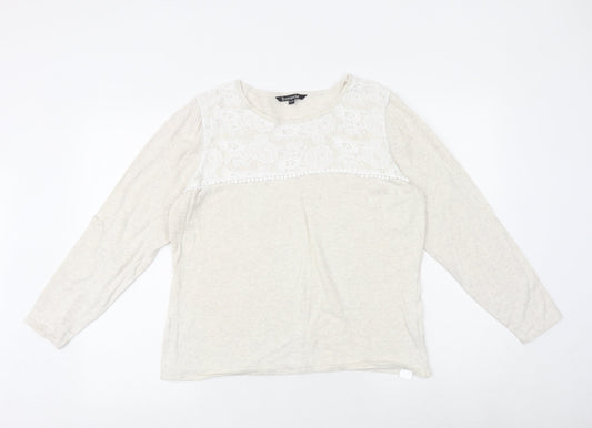 Bonmarché Womens Beige Round Neck Cotton Pullover Jumper Size 16 - Size 16-18