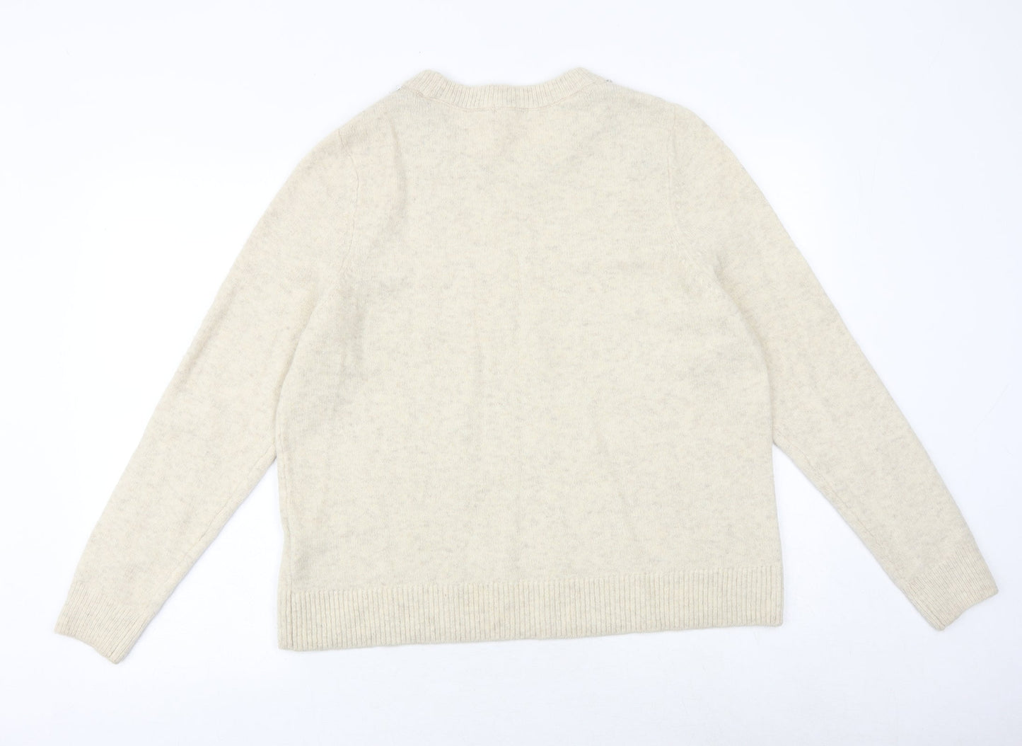 H&M Womens Beige Round Neck Acrylic Pullover Jumper Size L