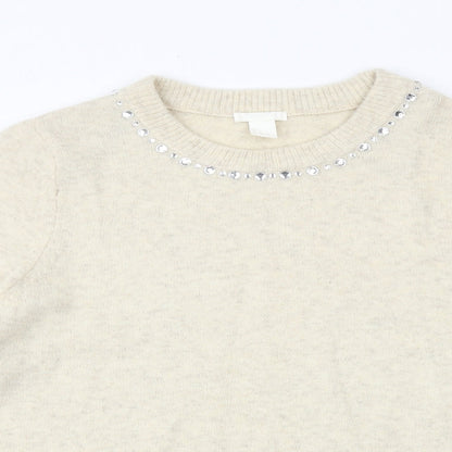 H&M Womens Beige Round Neck Acrylic Pullover Jumper Size L