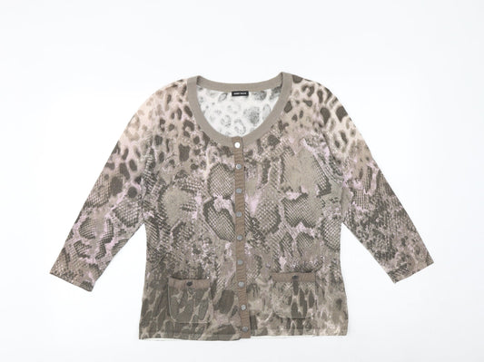 Gerry Weber Womens Brown Round Neck Animal Print Viscose Cardigan Jumper Size 12 - Snakeskin Pattern