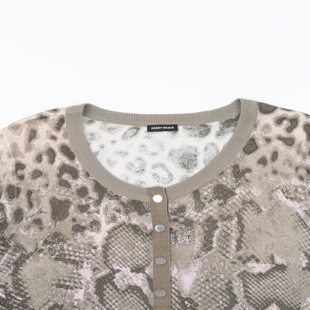 Gerry Weber Womens Brown Round Neck Animal Print Viscose Cardigan Jumper Size 12 - Snakeskin Pattern
