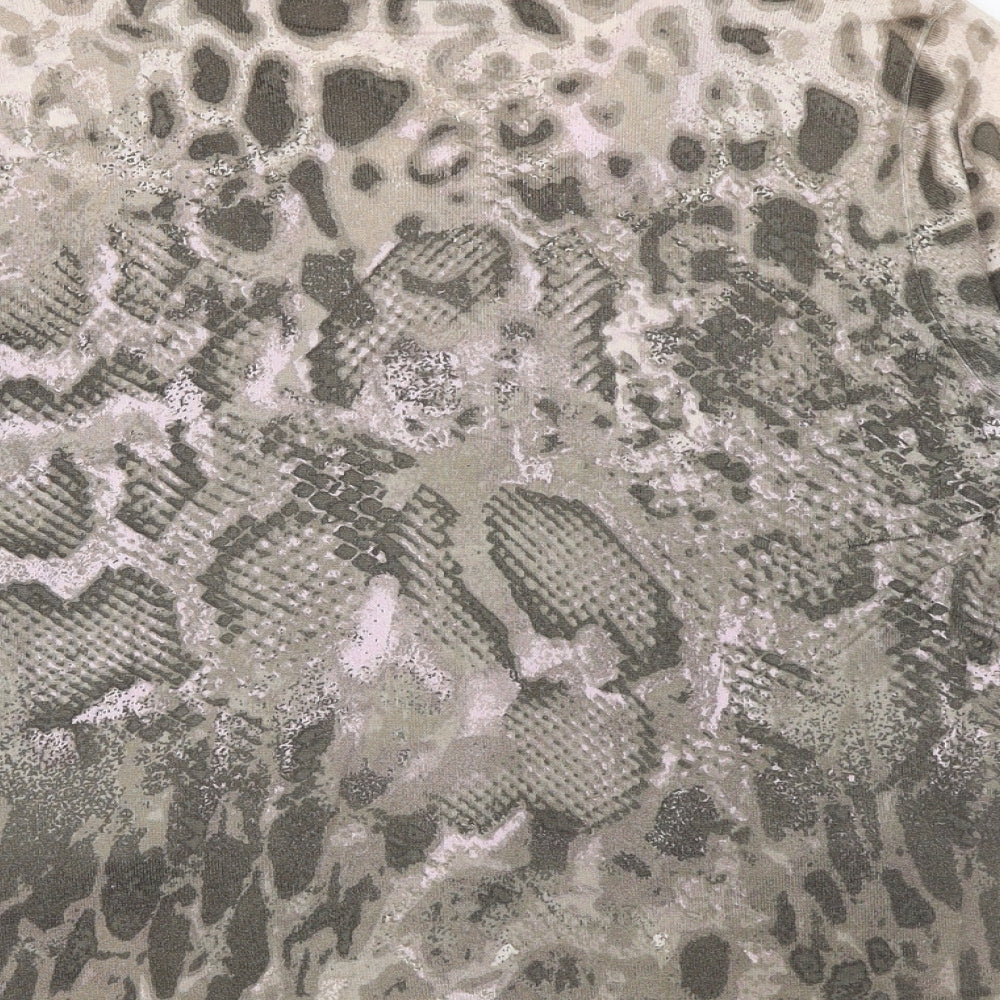 Gerry Weber Womens Brown Round Neck Animal Print Viscose Cardigan Jumper Size 12 - Snakeskin Pattern