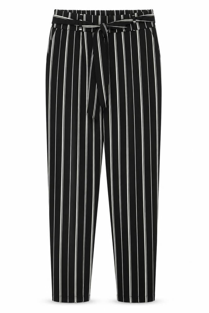 DEFACTO Womens Black Striped Polyester Trousers Size M Regular Tie
