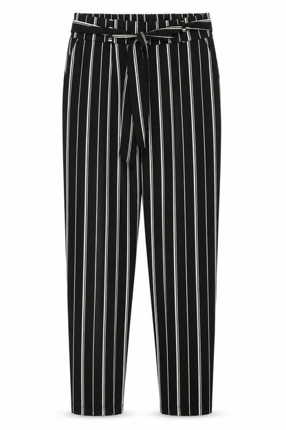 DEFACTO Womens Black Striped Polyester Trousers Size M Regular Tie