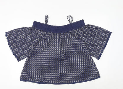 Next Womens Blue Geometric Polyester Basic Blouse Size 10 Boat Neck