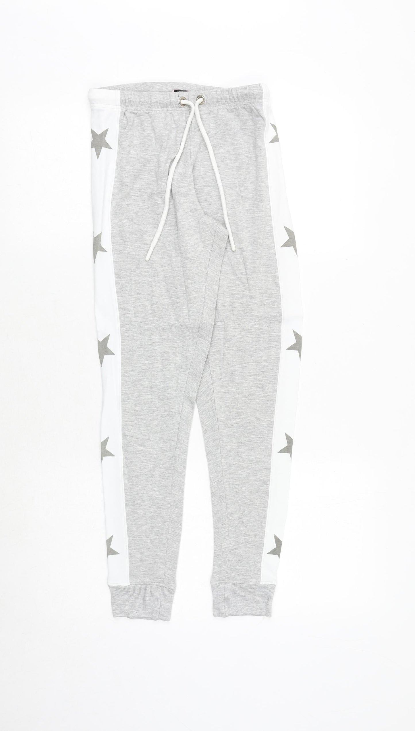 Boux Avenue Womens Grey Viscose Jogger Trousers Size 8 Regular Drawstring - Star Print