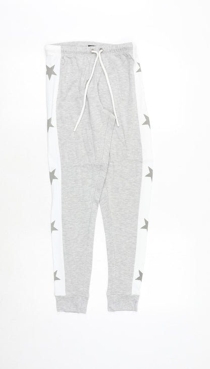 Boux Avenue Womens Grey Viscose Jogger Trousers Size 8 Regular Drawstring - Star Print