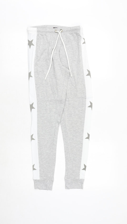 Boux Avenue Womens Grey Viscose Jogger Trousers Size 8 Regular Drawstring - Star Print