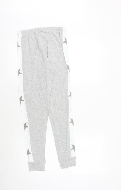 Boux Avenue Womens Grey Viscose Jogger Trousers Size 8 Regular Drawstring - Star Print