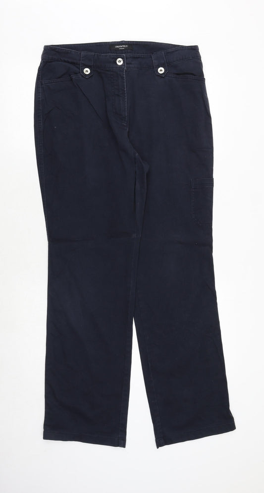 Greenfield Womens Blue Cotton Trousers Size 14 Regular Zip