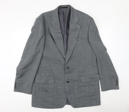 BHS Mens Blue Herringbone Polyester Jacket Suit Jacket Size 42 Regular