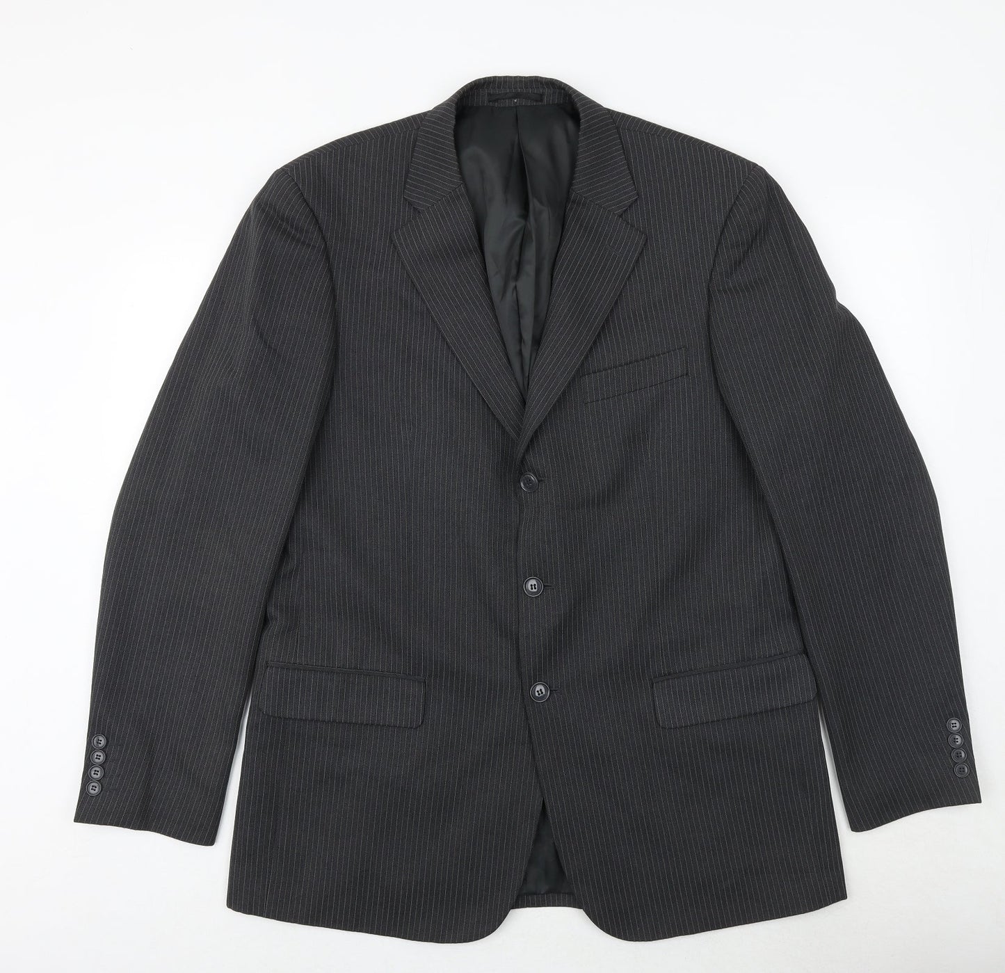 Woolworths Mens Grey Striped Polyester Jacket Suit Jacket Size 42 Regular