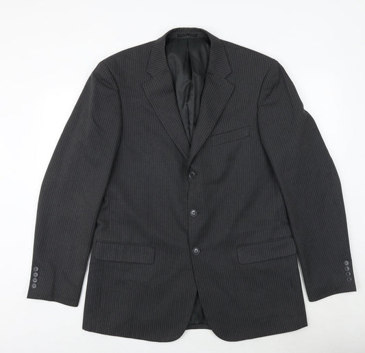 Woolworths Mens Grey Striped Polyester Jacket Suit Jacket Size 42 Regular