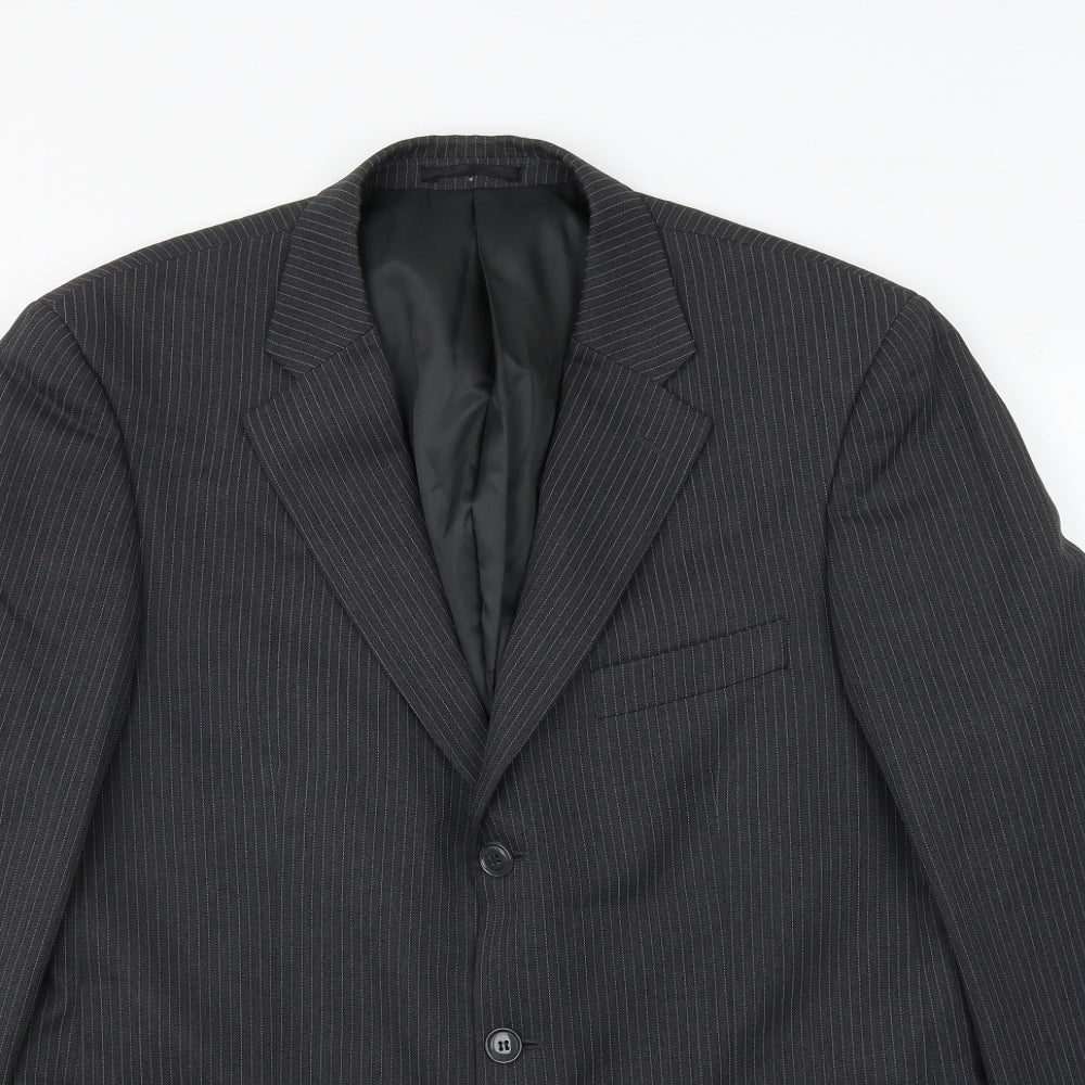 Woolworths Mens Grey Striped Polyester Jacket Suit Jacket Size 42 Regular