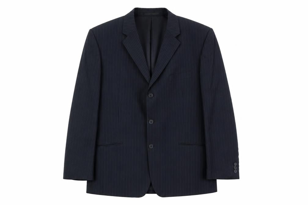 Burton Mens Blue Striped Polyester Jacket Suit Jacket Size 46 Regular