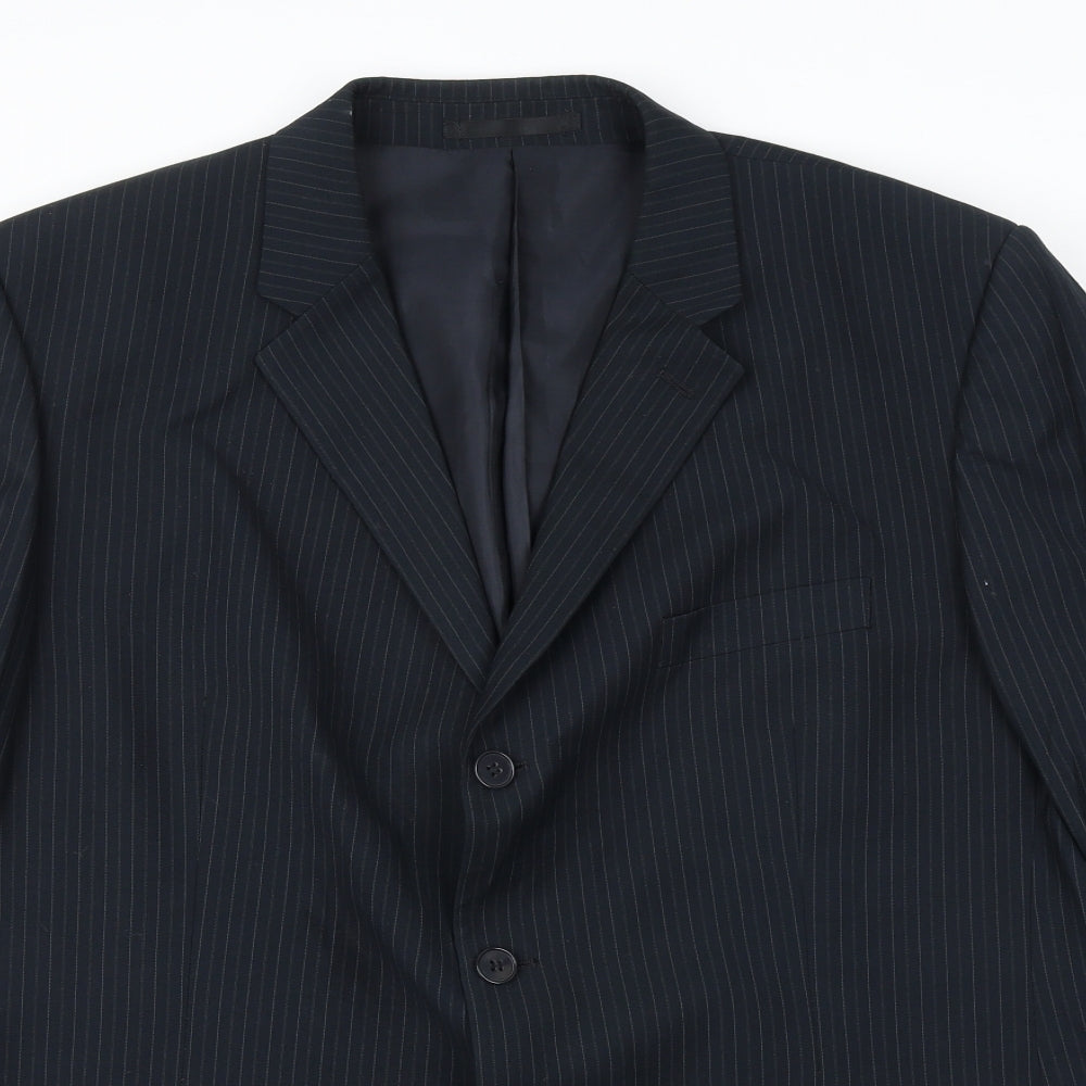 Burton Mens Blue Striped Polyester Jacket Suit Jacket Size 46 Regular