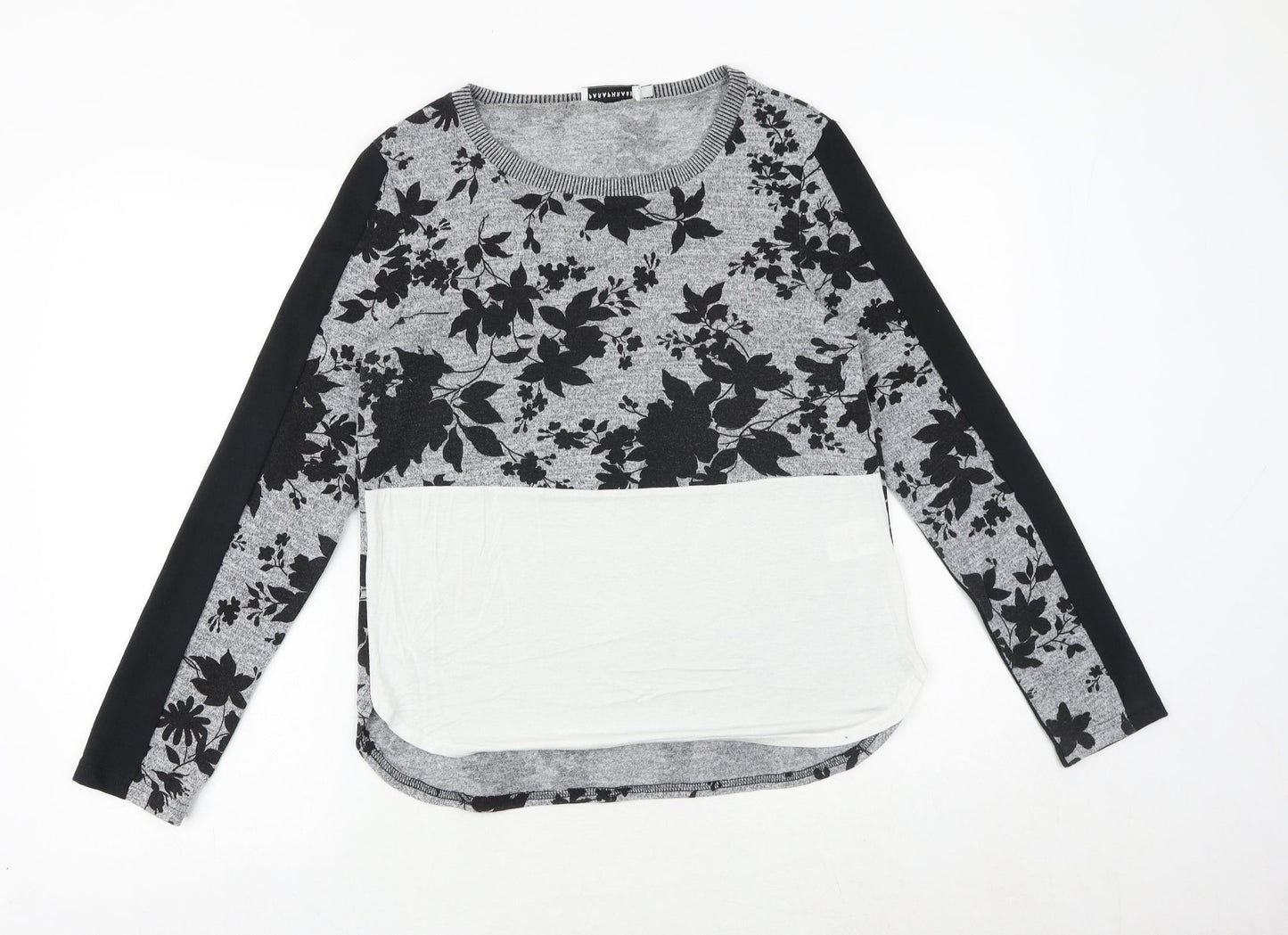 Paraphrase Womens Black Floral Polyester Basic T-Shirt Size 10 Round Neck