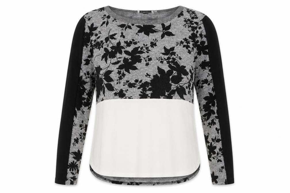 Paraphrase Womens Black Floral Polyester Basic T-Shirt Size 10 Round Neck