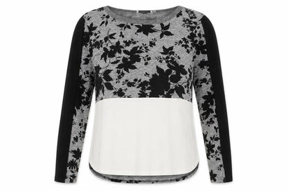 Paraphrase Womens Black Floral Polyester Basic T-Shirt Size 10 Round Neck
