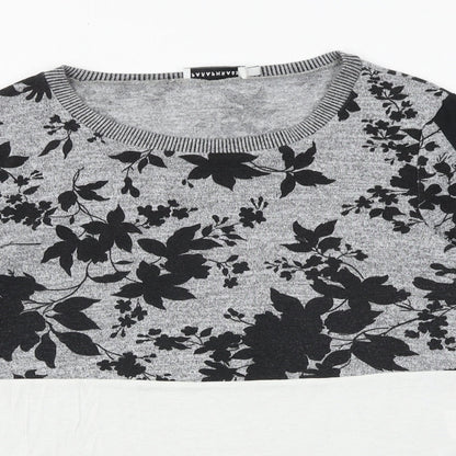 Paraphrase Womens Black Floral Polyester Basic T-Shirt Size 10 Round Neck