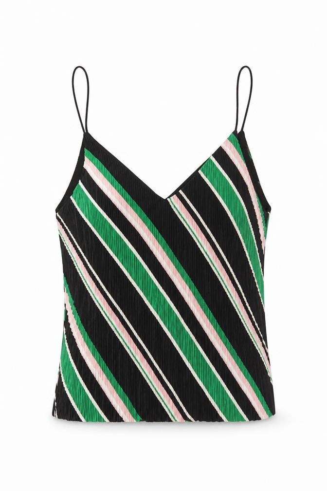 New Look Womens Black Striped Polyester Basic Tank Size 8 V-Neck