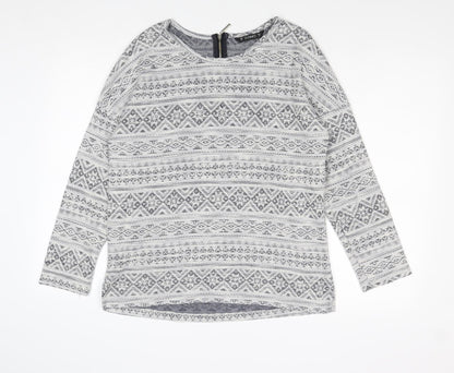 Dunnes Womens Grey Geometric Cotton Basic Blouse Size M Round Neck