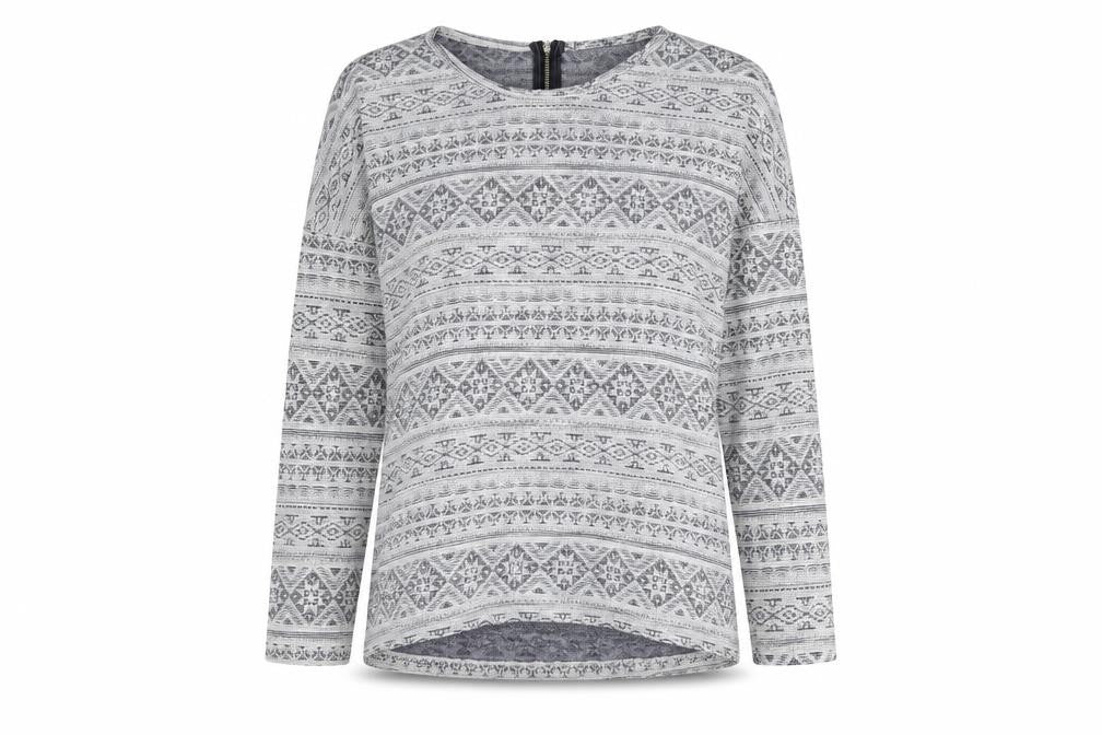 Dunnes Stores Womens Grey Geometric Cotton Basic Blouse Size M Round Neck