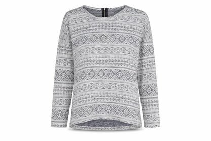 Dunnes Womens Grey Geometric Cotton Basic Blouse Size M Round Neck