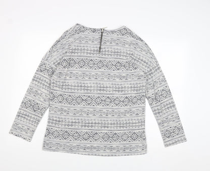 Dunnes Womens Grey Geometric Cotton Basic Blouse Size M Round Neck