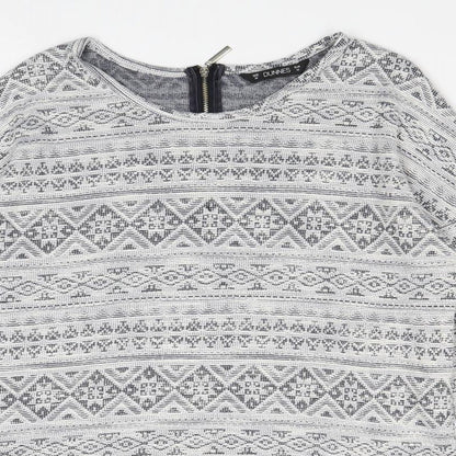 Dunnes Womens Grey Geometric Cotton Basic Blouse Size M Round Neck