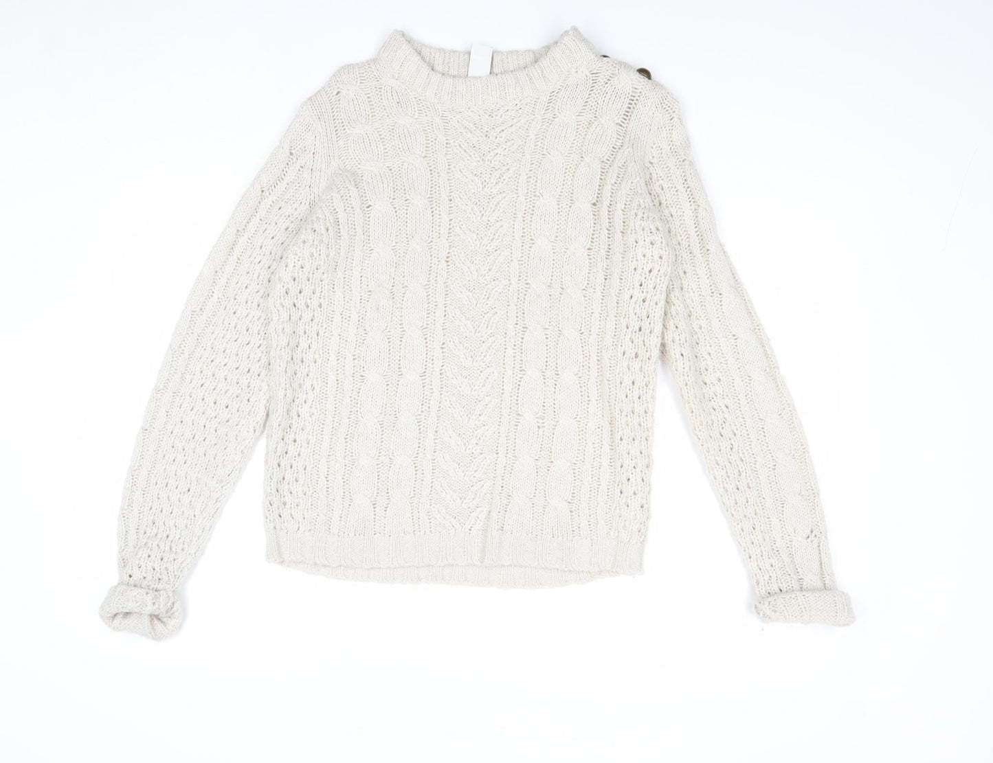 VILA Womens Beige Round Neck Acrylic Pullover Jumper Size M