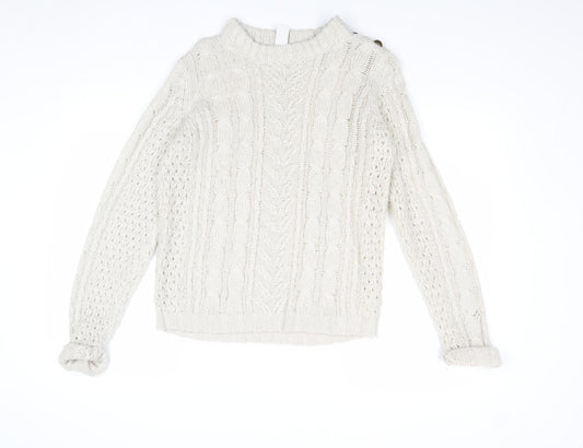 VILA Womens Beige Round Neck Acrylic Pullover Jumper Size M