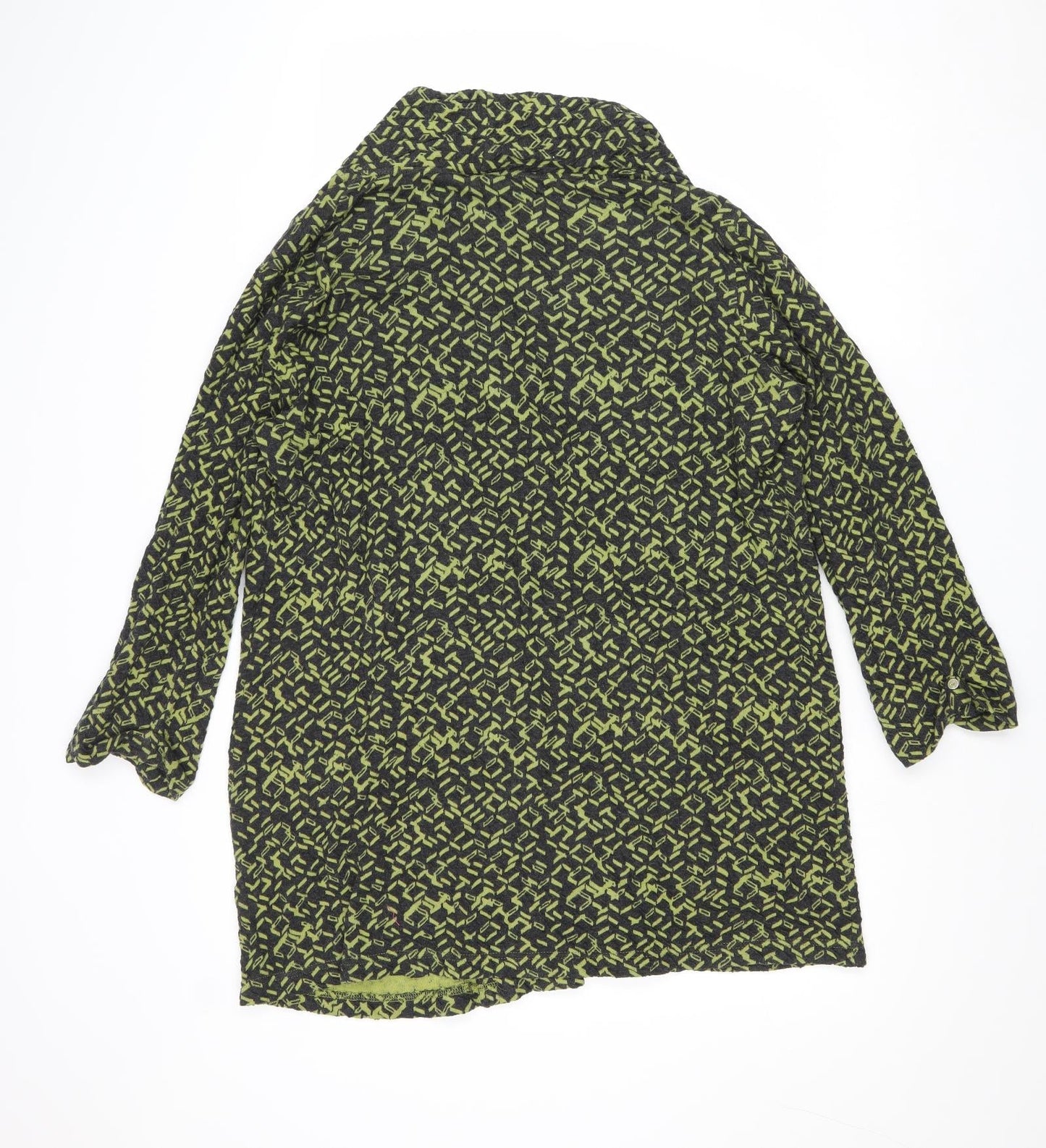 Adini Womens Green V-Neck Geometric Cotton Pullover Jumper Size S