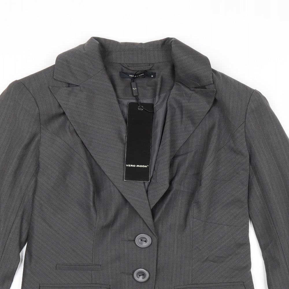 Vera Moda Womens Grey Striped Polyester Jacket Suit Jacket Size 8