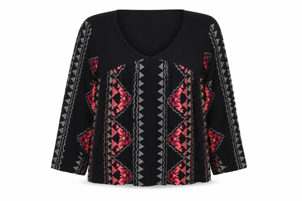 Vera Moda Womens Black Geometric Viscose Basic Blouse Size XS Round Neck